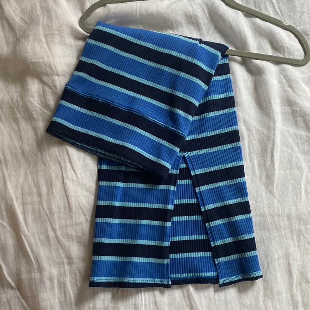 Aerie Stripe Stretch Midi Skirt Blue Bodycon